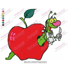 Happy Worm in Apple Embroidery Design 02